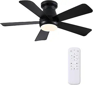 Ceiling Fan with Light, 40" Black Flush Mount Ceiling Fans with Remote Control,3CCT Dimmable LED, ABS 5-Fan Blades,Reversible Motor,Quiet Low Profile Indoor fandeliers for Bedroom Living Room