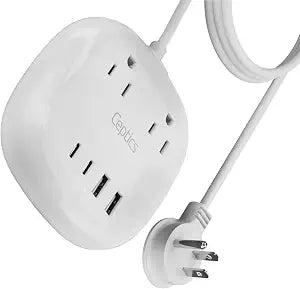 Ceptics USB C Power Strip, Compact Surge Protector with Grounded Dual USB and USB-C Ports, 21W 5-Foot Cord