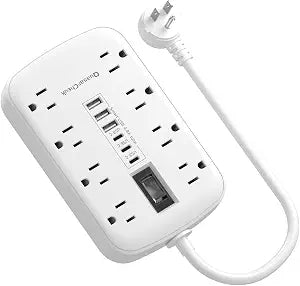 Short Extension Cord 1 FT with 6 USB(3 USB C) 8 Outlets, Flat Power Strip