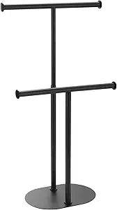 BVL Freestanding Matte Black Towel Rack with Extendable Double Bars, Weighted Base Bathroom Towel Holder Stand, Rust-Resistant Stainless Steel Standing Towel Racks for Bathroom Storage