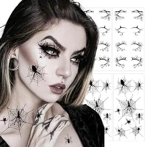 Halloween Spider Face Eye Tattoos Eyeliner Eyeshadow Temporary Tattoo Stickers for Women Girls Spider Web Halloween Costume Cosplay Apparel Accessories Party Favor Supplies(4Sheets)