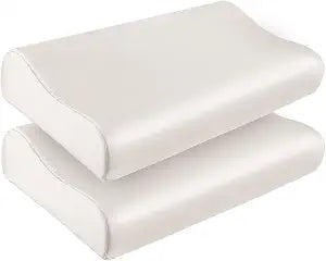 THXSILK 2 Pack 19 Momme 100% Mulberry Silk Pillowcase for Contour Memory Foam Pillow, Contour Pillow Case Cover, Cervical Pillow Case(White, 20"x12"x3.9"/2.7")