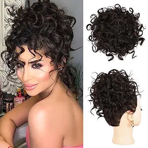 Lommel Messy Bun Hair Piece for Women 70g Elastic Drawstring Loose Wave Curly Hair Buns HairPiece Synthetic Hair Bun Hair Extensions for Women Daily Use(Dark Brown)
