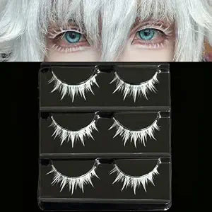 3 Pairs White Anime Spiky Lashes Wispy False Eyelashes Cosplay