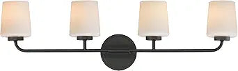 Maxim Lighting Durham 4-Light Bath Vanity Light | Black Steel Finish | White Glass Shade | Modern Indoor Light Fixture | Ideal for Bathrooms & Powder Rooms | Dimmable Damp Rated | 12694WTBK