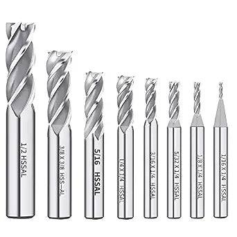 8PCS HSS 4-Flute End Mill Set CNC Milling Bits 1/16''-1/2''