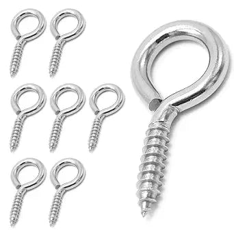 8 Pack 304 Stainless Steel Eye Screws,2.5 Inch M6 Heavy Duty Eye Hooks Screw, Eye Bolts Screw in Eye Hooks for Wood, Eye Bolts for Secure Cable Wires, Indoor & Outdoor Use
