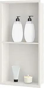 SaniteModar Shower Niche, Stainless Steel Shower Niche No Tile Needed, Recessed for Bathroom Storage (Warm White, 24" x 12",Double)