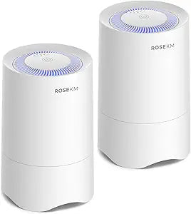Rosekm Small Air Purifier for Home Bedroom, Personal Desk Mini Air Purifier, Room Hepa Air Purifier Fresheners Cleaner for Dorm, Pets, Smoke, Desktop, Office (2 Pack)