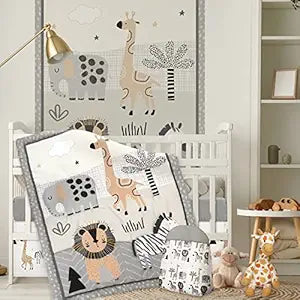 Oudain 4 Piece Safari Animal Crib Bedding Set with Skirt Blanket Sheet