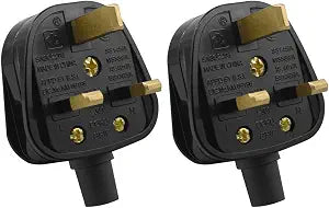 Toptekits (2 Pack) DIY 3-Prong UK Rewireable Power Plug Electrical Adapter, 13A 250V, BS1363/A, England/Ireland/Scotland Plug Adapter, Black