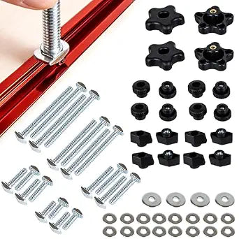 O'SKOOL T Track Bolts Drop-in Hardware Kit 60PCS, 1/4"-20 Thread T-Slot Bolts with Knobs and Washers, T Track Accessories for Woodworking Jigs and Fixtures, HWR007
