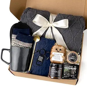 Get Well Soon Gift Baskets for Men, Self Care Package for Men, Fathers Day Gifts Basket with Plush Blanket Ceramic Mug Socks, Thinking Of You/After Surgery/Sympathy Gifts for Men Dad Brother Husband
