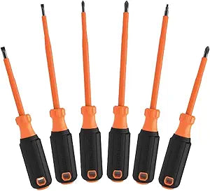 Klein Tools 85076INS Insulated Screwdriver Set, Made in USA, features 1000V Electricial Screwdrivers, (3) Phillips and (2) Slotted and Square Tips, 6-Piece