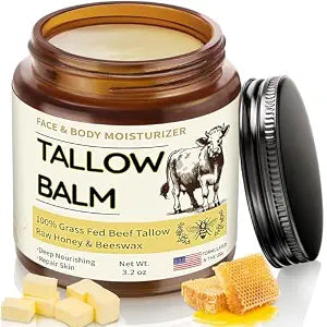Veakoo Beef Tallow for Skin, Organic Whipped Tallow and Honey Balm, Grass Fed Beef Tallow Face Cream, Natural Tallow Skin Care Moisturizer Body Butter, Nourish and Soothe Dry Skin