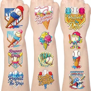 Baseball Themed Temporary Tattoos - 200+ Baseball Birthday Party Decorations Favors Supplies, Sports Drip Themed Tattoo Stickers Gifts, Ball Sport Birthday Decor Prizes Rewards