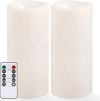 NURADA Large Outdoor Flameless Candles 12" x 5" - Waterproof LED Pillar Flickering Candle Battery Operated with Timer Remote Control for Patio Porch Lanterns Decor - Long Lasting Set of 2