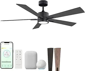 Bali 52in 5-Blade Smart Indoor or Outdoor Ceiling Fan 2700K-6000K CCT Tunable Range LED Light Kit in Matte Black with Reversible Black and Weathered Wood Blades Works With iOS or Android App