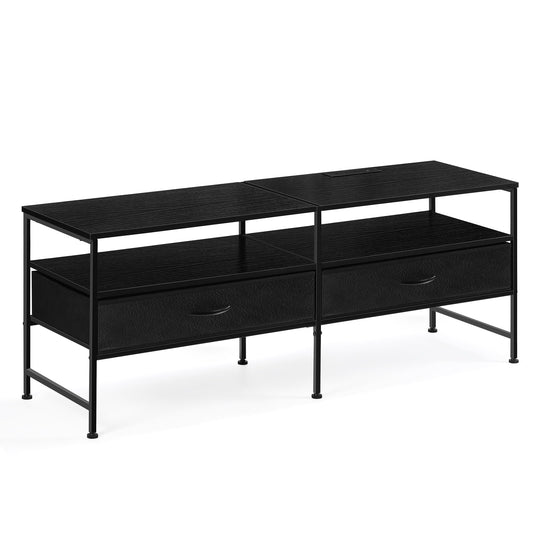 55"L Extended TV Cabinet Industrial TV Cabinet with Fabric for Living Room, Bedroom with Charging Stake Black