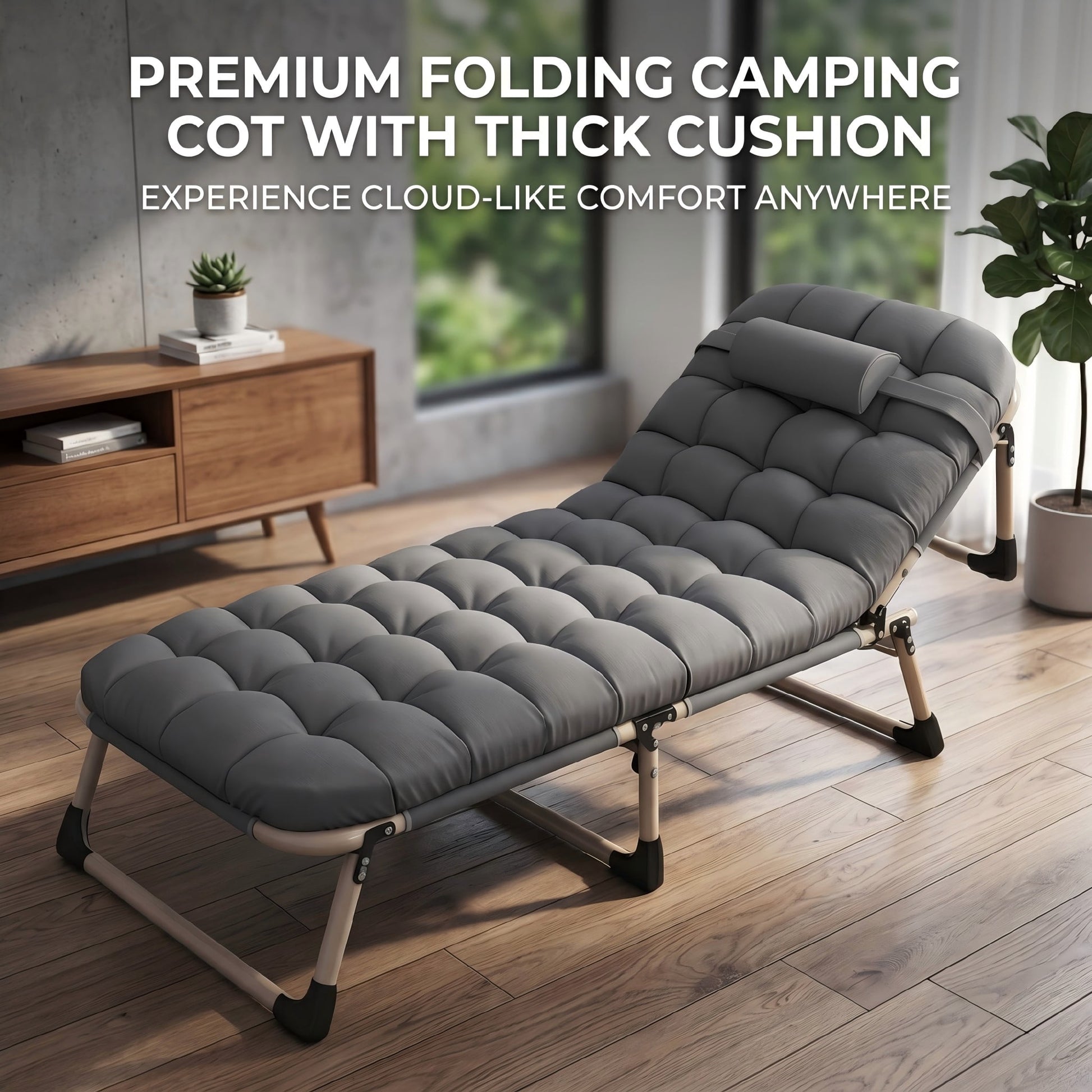 550LBS Heavy Duty Folding Camp Cot, Extra Wide Portable Bed with Thick Mattress,70.8" L x 23.6" W , Grey