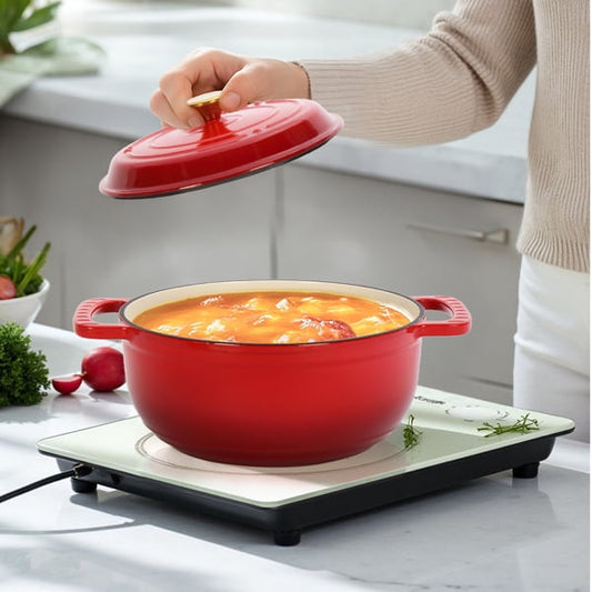 5QT Enameled Cast Iron Dutch Oven - 12LB Thickened Cast Iron, Non-Stick Interior with Heat-Resistant Handles, Oven/Gas/Induction Compatible