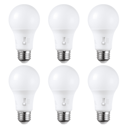 6 Pack 5CCT A19 LED Light Bulb, Dimmable, E26 Base, 2700K/3000K/3500K/4000K/5000K Selectable, 800LM, UL FCC Listed