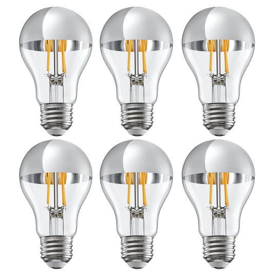 6 Pack A19 LED Dimmable Light Bulb, 4.5W(40W Eqv.), Anti Glare Half Chrome Bulbs, Gold Dipped E26 Base, 2700K Soft White