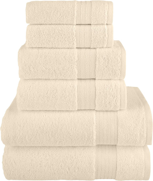 6-Pack Cotton 100 % Highly Absorbent Shower Towels, Ivory