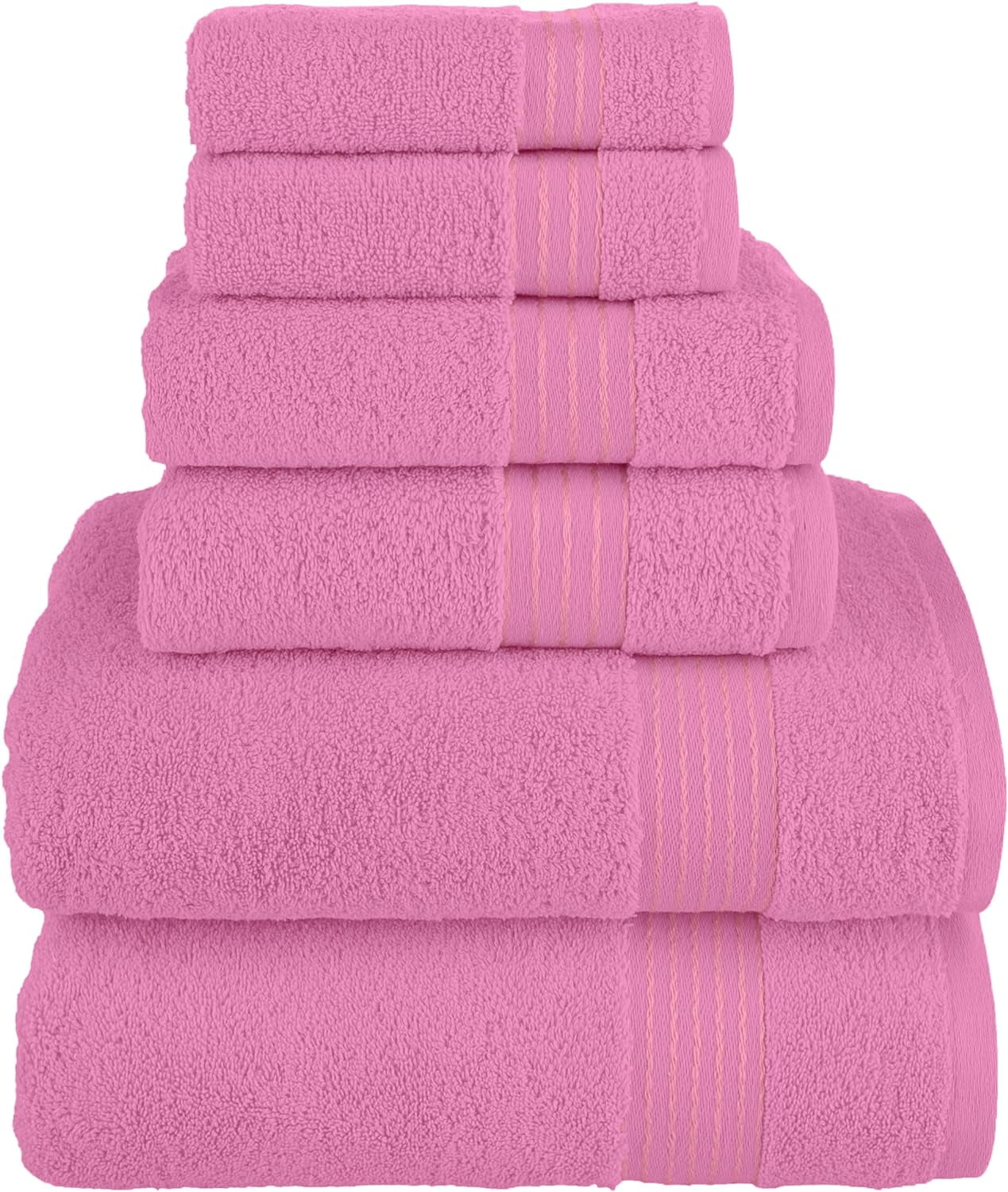 6-Piece Fade Resistant Bath towel, Hand and Washcloth Set - Cotton, Light Pink
