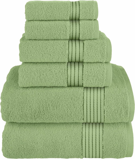 6-Piece Fade Resistant Bath towel, Hand and Washcloth Set - Cotton, Sage