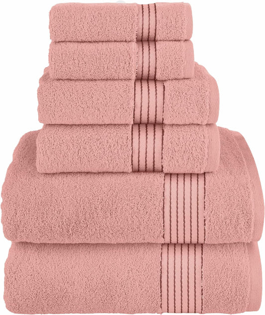 6 Piece Towel Set, 100% Cotton Premium Towel Set, 2 Bathroom Towels, 2 Hand Towels, 2 wash Cloths, Highly Absorbent Shower Towels,, Lilac