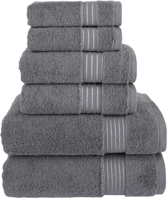 6-Piece Cotton Towel Set, Includes 2 Bath Towels, 2 Hand Towels, and 2 Washcloths, Highly Absorbent, Gray