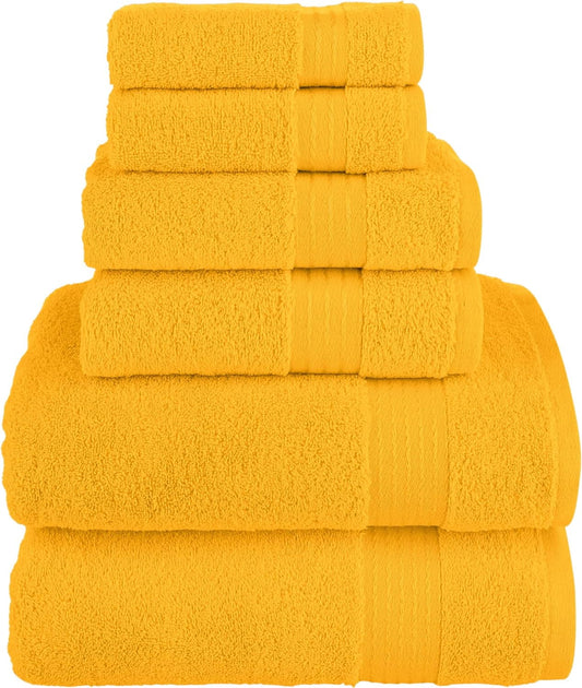 6 Piece Towel Set, 100% Cotton Premium Towel Set, 2 Bathroom Towels, 2 Hand Towels, 2 wash Cloths, Highly Absorbent Shower Towels, Towel Sets for Bathroom, Squash
