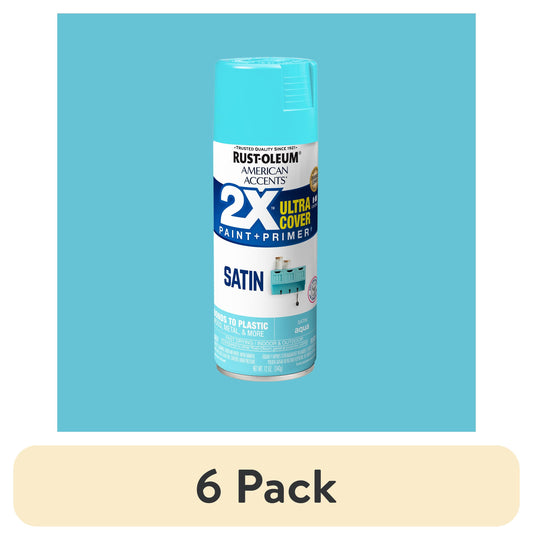 (6 pack) Aqua, Rust-Oleum American Accents 2X Ultra Cover Satin Spray Paint-327915, 12 oz