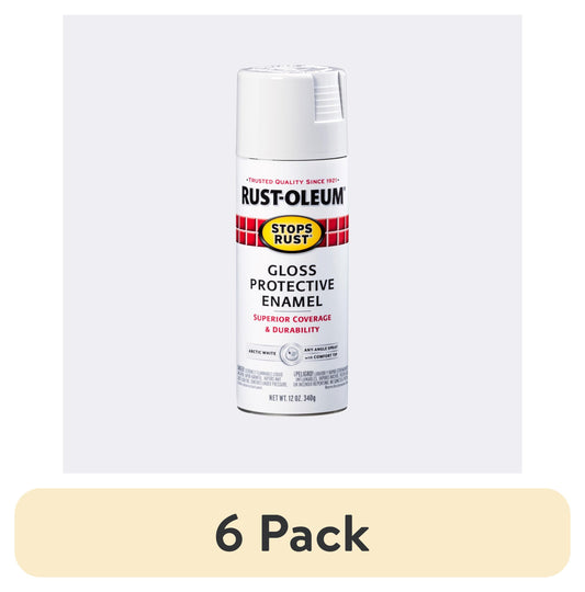 (6 pack) Arctic White, Rust-Oleum Stops Rust Protective Enamel Gloss Spray Paint-371669, 12 oz