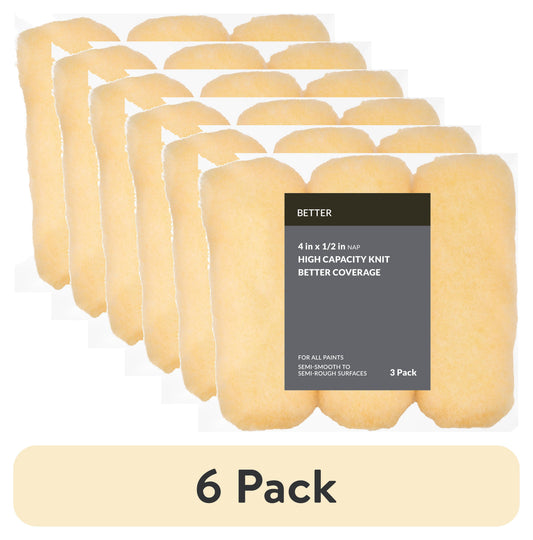(6 pack) BETTER 4 in x 1/2 in nap High Density Knit Paint Mini Roller, 3 Pack