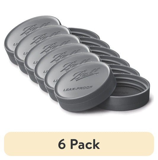 (6 pack) Ball One-Piece Leak-Proof Wide Mouth Storage Lid, Plastic