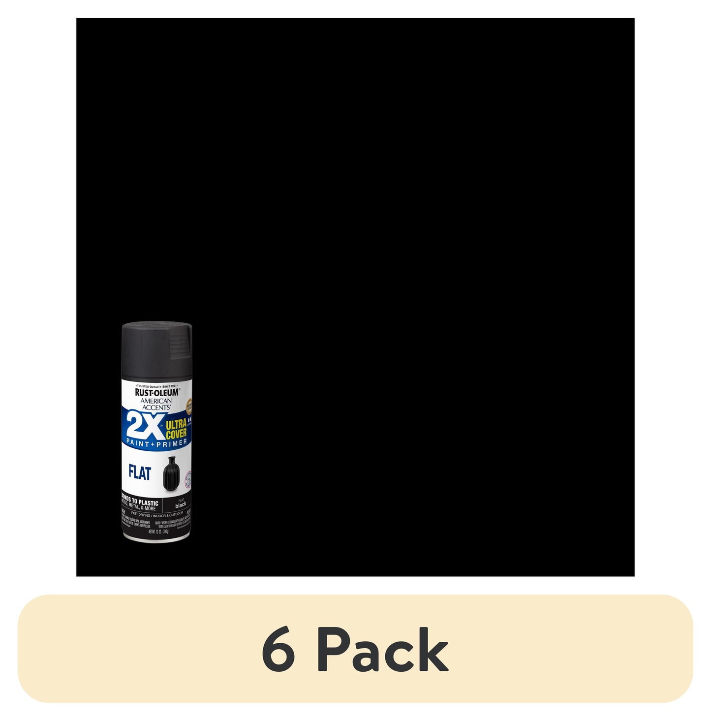 (6 pack) Black, Rust-Oleum American Accents 2X Ultra Cover Flat Spray Paint-327866, 12 oz
