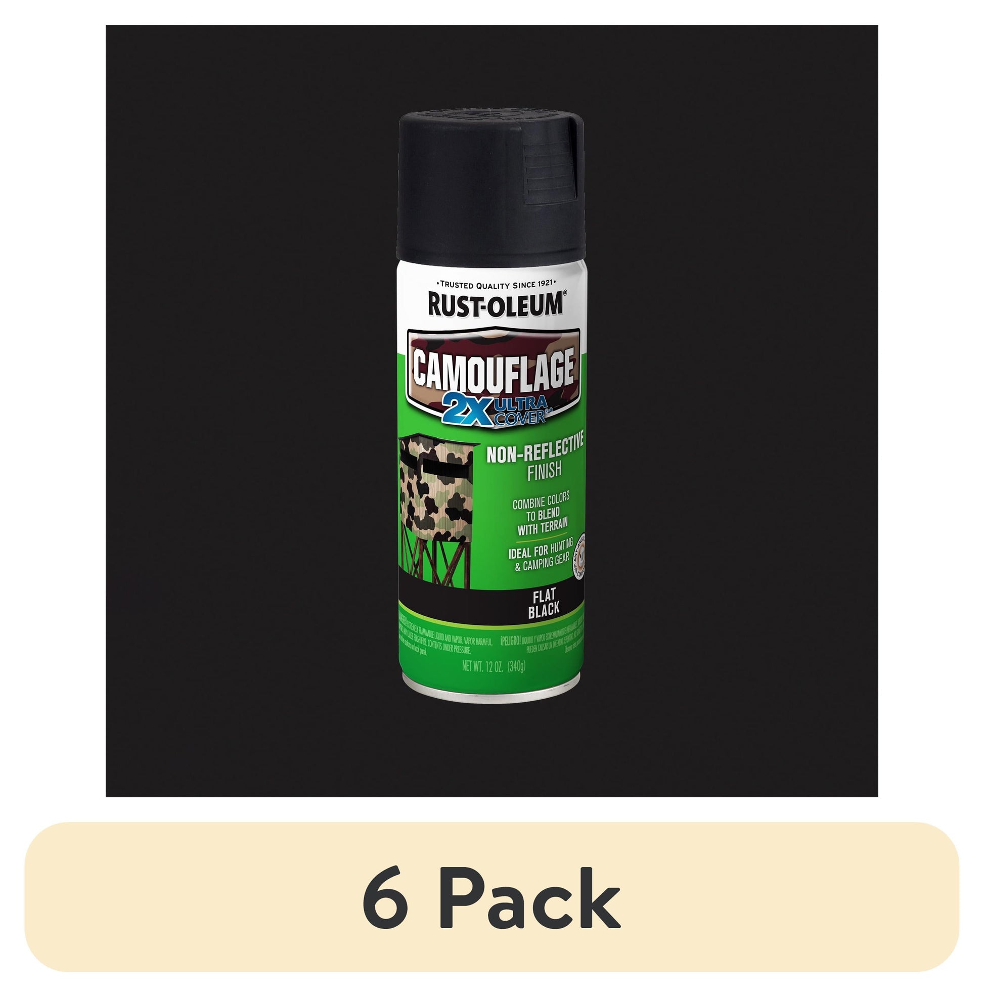 (6 pack) Black, Rust-Oleum Camouflage 2X Ultra Cover Flat Spray Paint-279179, 12 oz