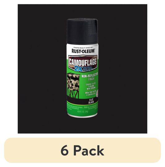 (6 pack) Black, Rust-Oleum Camouflage 2X Ultra Cover Flat Spray Paint-279179, 12 oz