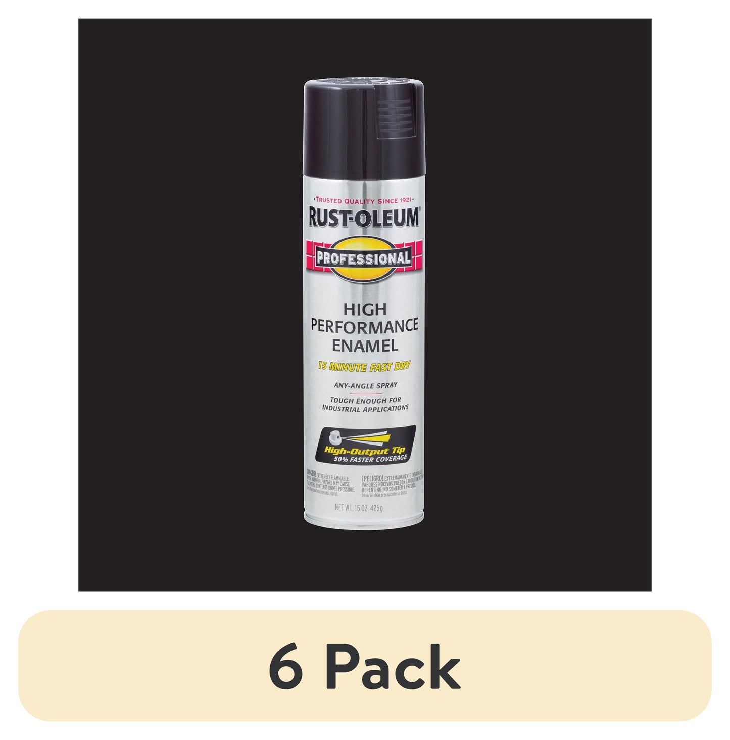 (6 pack) Negro, Rust-Oleum Esmalte en Aerosol Brillante de Alto Rendimiento Profesional-7579838, 15 oz