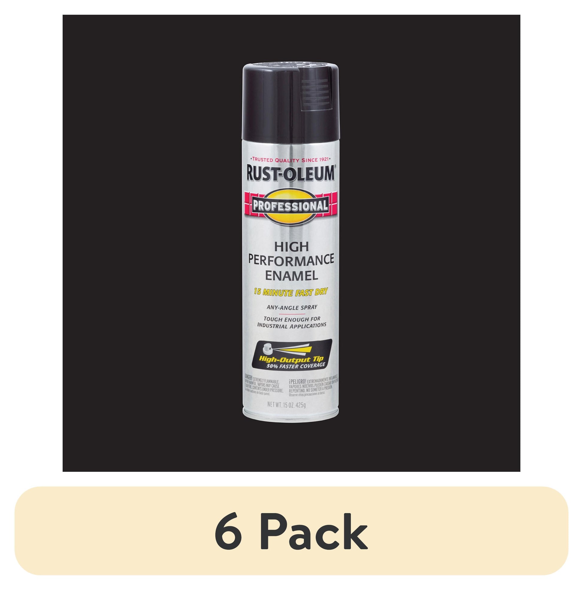(6 pack) Negro, Rust-Oleum Esmalte en Aerosol Brillante de Alto Rendimiento Profesional-7579838, 15 oz