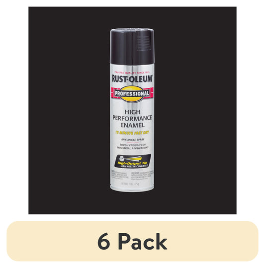 (6 pack) Negro, Rust-Oleum Esmalte en Aerosol Brillante de Alto Rendimiento Profesional-7579838, 15 oz