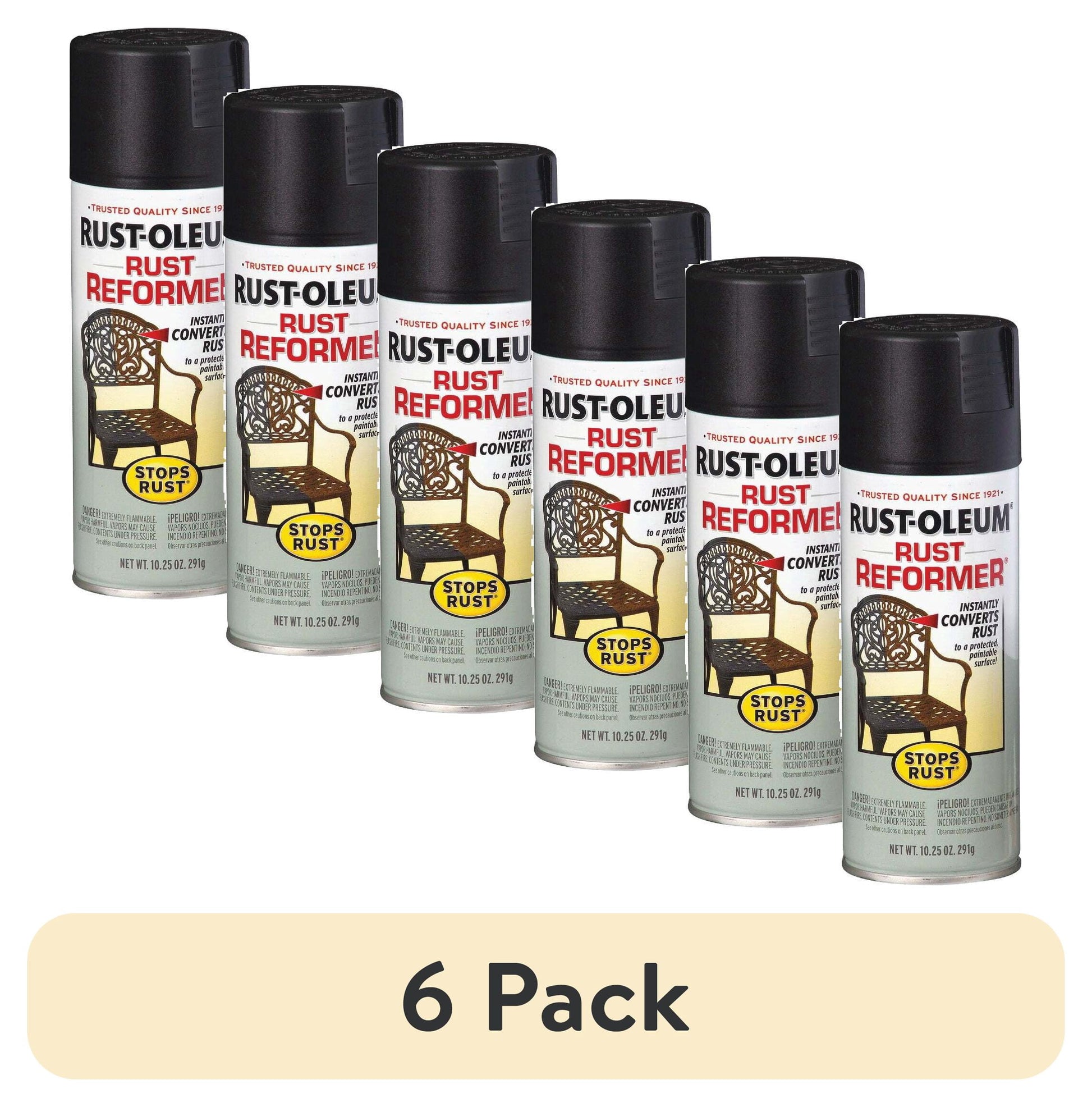 (6 pack) Black, Rust-Oleum Stops Rust, Rust Reformer Flat Spray Paint- 215215, 10.25 oz