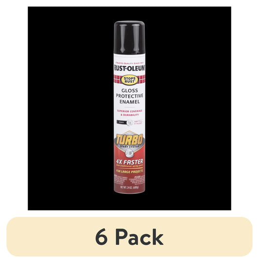 (6 pack) Black, Rust-Oleum Stops Rust Turbo Protective Enamel Gloss Spray Paint-334128, 24 oz