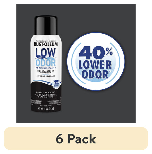 (6 pack) Blackout, Rust-Oleum Low Odor Premium Gloss Spray Paint-388245, 11 oz