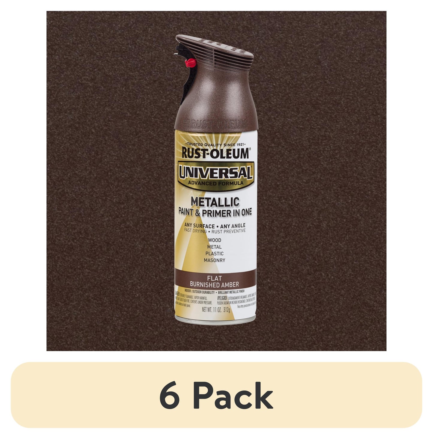 (6 pack) Burnished Amber, Rust-Oleum Universal Metallic Paint & Primer Spray Paint-271472, 11 oz