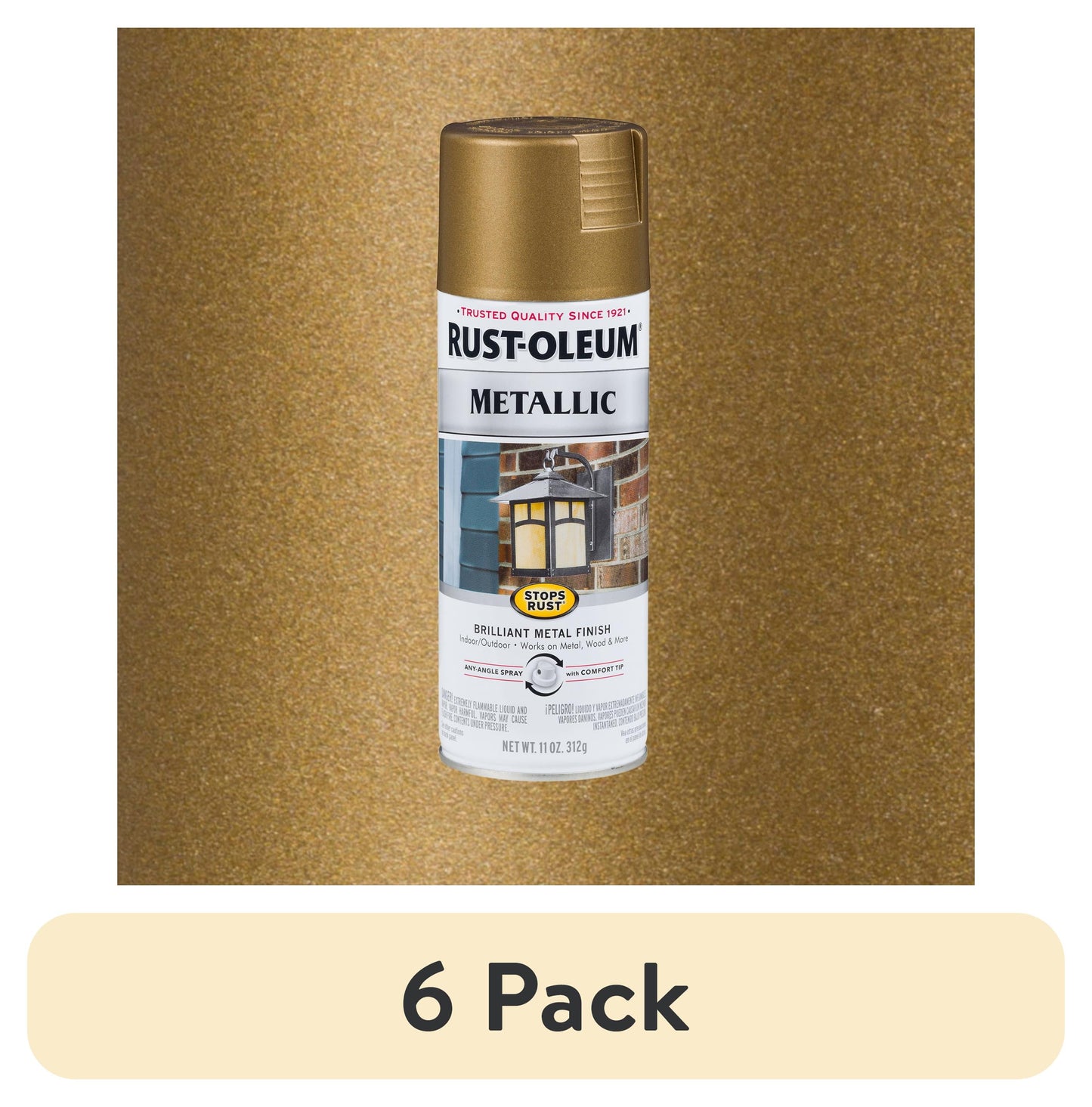 (6 pack) Champagne Bronze, Rust-Oleum Stops Rust Vintage Metallic Spray Paint-313142, 11 oz