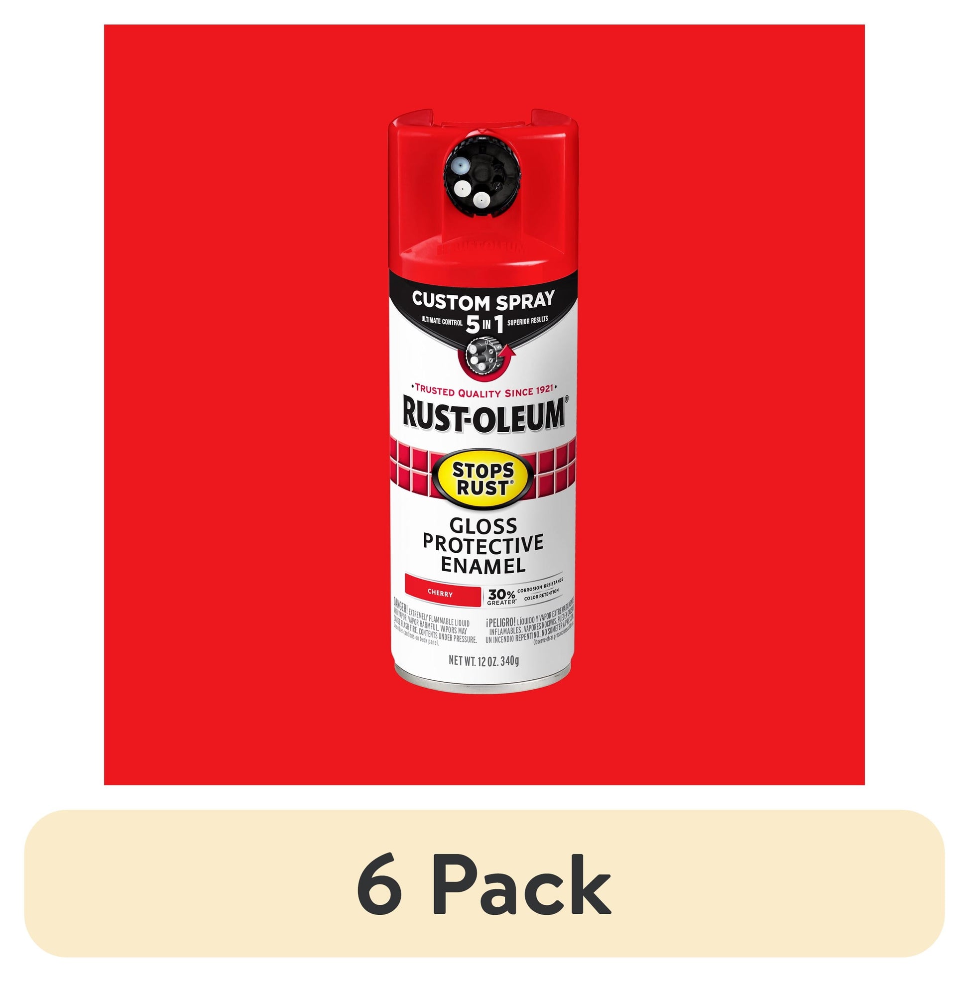 (6 pack) Cherry, Rust-Oleum Stops Rust Custom Sprays 5 in 1 Gloss Spray Paint-376889, 12 oz