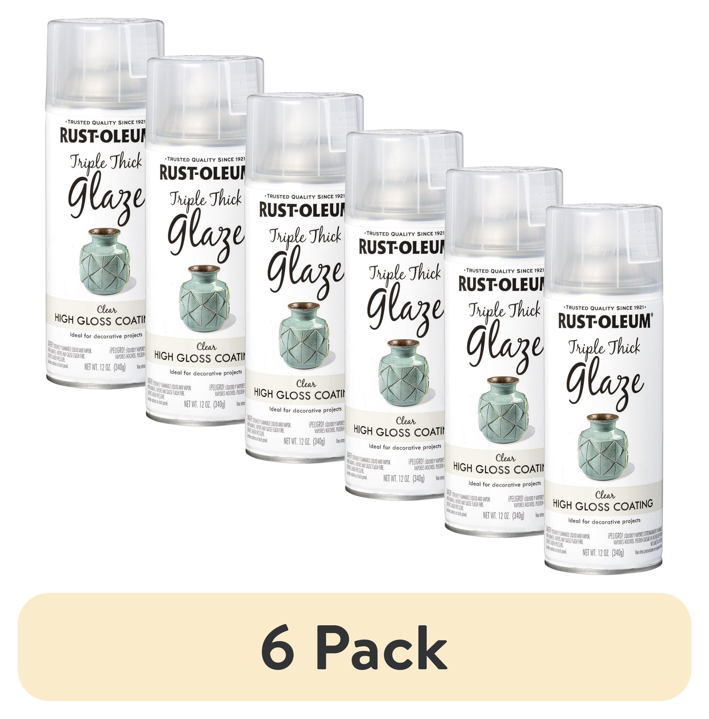 (6 pack) Clear, Rust-Oleum Specialty Gloss Triple Thick Glaze Spray Paint-301416, 12 oz